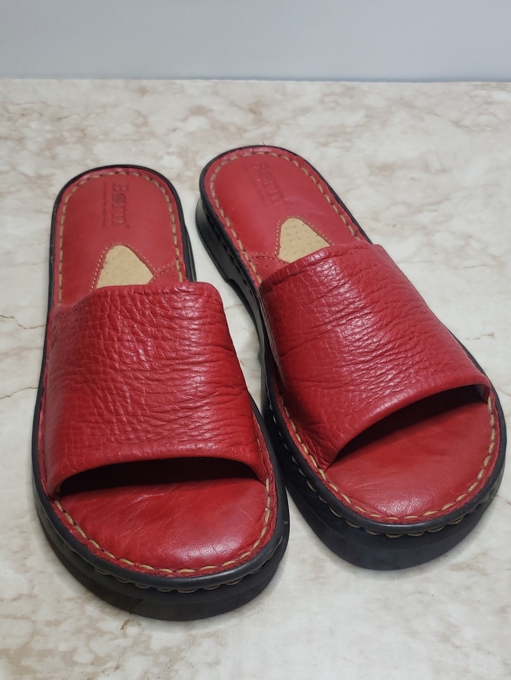 Born Red Leather Slide Sandals - Women 6